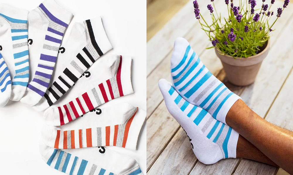 Multipack of men's white striped cotton no-show trainer socks