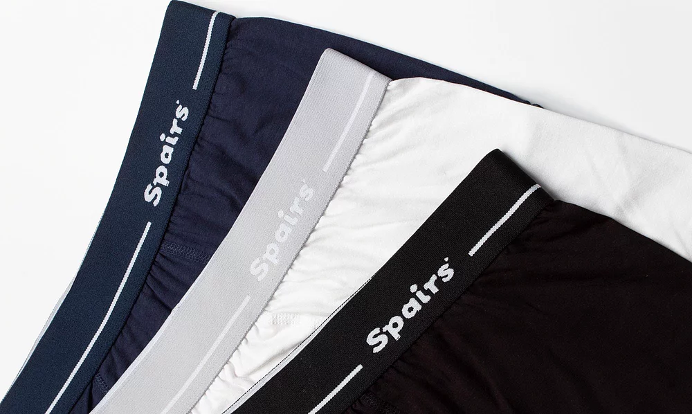 Three pack of men's black, grey and charcoal keyhole trunk underwear