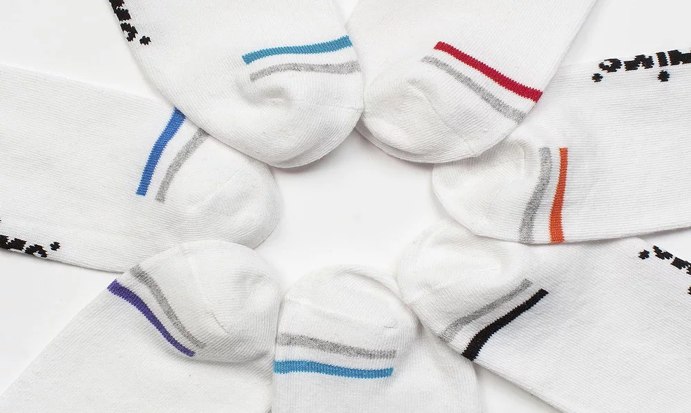 Multipack of men's white striped cotton no-show trainer socks
