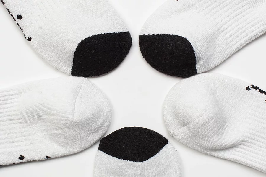 Close-up of women's white sports socks