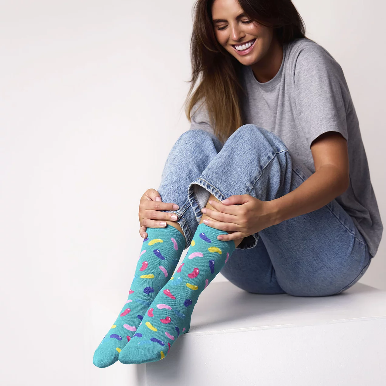 Women's teal jelly bean bamboo socks