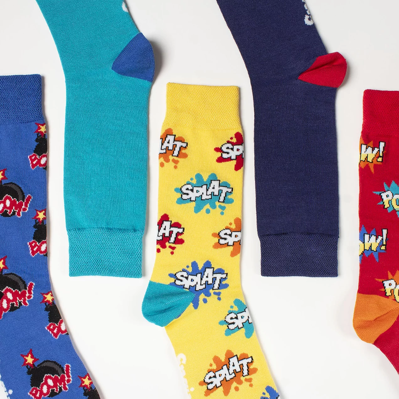 5 pack of mens bamboo socks in comics fonts design