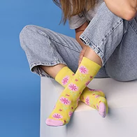 Womens yellow floral novelty sock in gift box