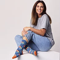 Womens teal floral novelty sock in gift box