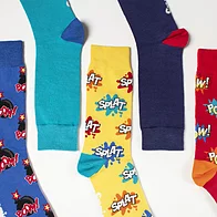 5 pack of mens bamboo socks in comics fonts design