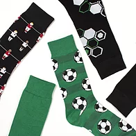 Five pair pack of men's green and black novelty football socks