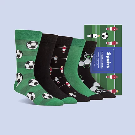Men's five pack of bamboo socks in a football design in a gift box