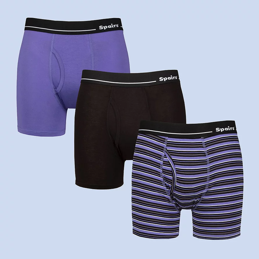 Men’s Striped Bamboo Boxer Shorts 3 Pack – Soft, Longer-Leg Fit | Spairs Purple / Black XXL