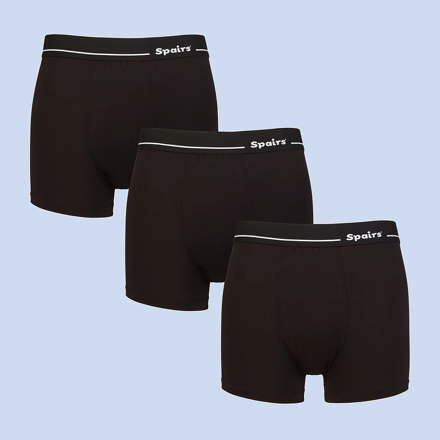 Men’s Plain Cotton Trunks 3 Pack – Soft, Secure Everyday Fit | Spairs Black S