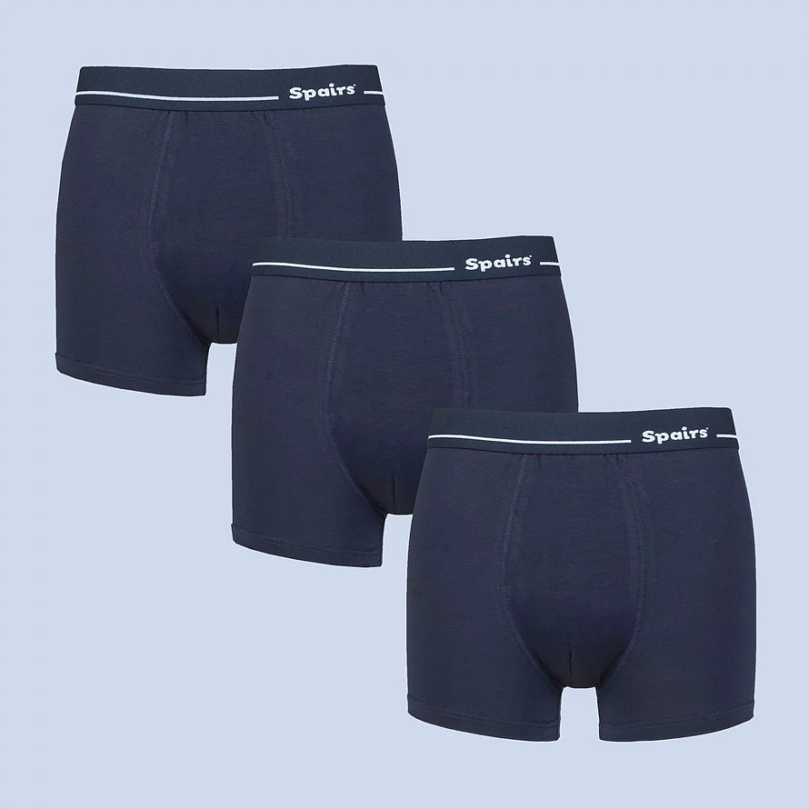Men’s Plain Cotton Trunks 3 Pack – Soft, Secure Everyday Fit | Spairs Navy XXL